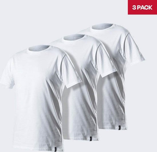 LebasQ - Steve's T-Shirt für Männer - 3er-Pack - mit Rundhalsausschnitt - Extra lang - als Unterhemd geeignet - Weiß - XL - Baumwolle