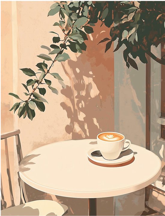 Rubye® Diamantmalerei - Diamantmalerei Erwachsene - Diamantmalerei Kinder - Diamantmalerei Komplettpaket - Kaffeeterrasse - 30x40cm