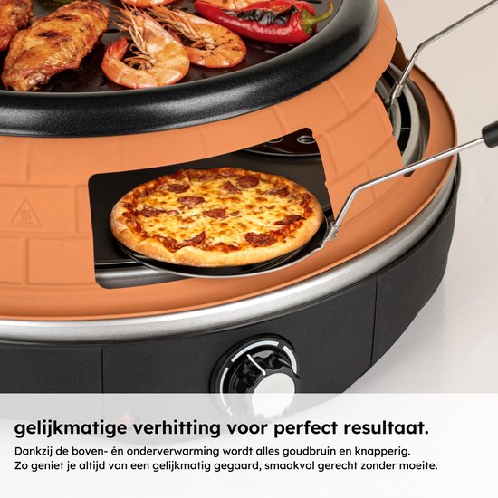 Pizzaofen - Grill und Pizzaofen in einem - Pizza Gourmet - Pizzaofen - Gourmet-Set - Gourmet - Bis zu 300°C - Extra langes 2-Meter-Kabel - Grillplatte - Saaf