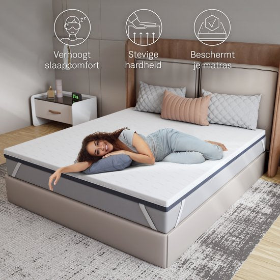 CozySense® DualFeel Topper Matratze 160x200 - Matratzenauflage - Topbezug Matratze - Mit kühler & warmer Seite - CertiPUR® - Feste Festigkeit - 7,5 cm - Waschbarer Bezug