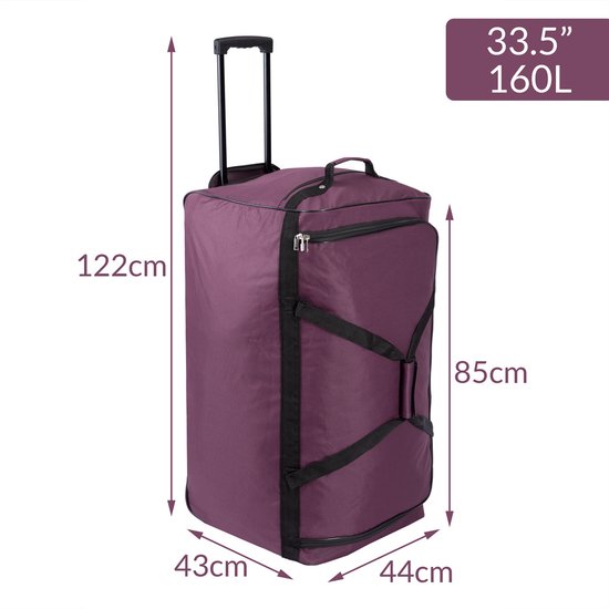 DBA XXL Reisetasche Lila mit Trolleyfunktion 3 Rollen 160 LITER 85x43x44cm