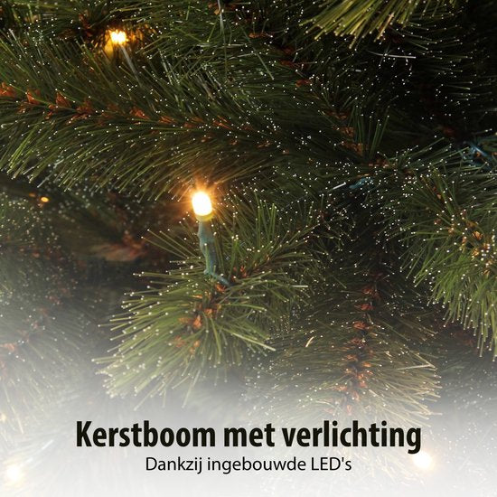 Triumph Tree Bristlecone Kunstweihnachtsbaum – Weihnachtsbaum mit Beleuchtung und 240 LED-Lämpchen – Kunstbaum mit Scharnierkonstruktion – H 215 x Ø 127 cm – Dunkelgrün – Für den Innenbereich