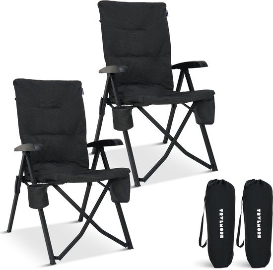 TRVLMORE Campingstühle Luxus - klappbar - 2er-Pack - 150KG Tragkraft - Inkl. Tragetasche - Klappstuhl - Campingstuhl - Klappstuhl - Schwarz