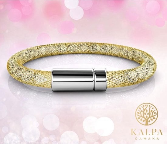 Yolora Damen Mesh-Armband - Kalpa Camaka Kristalle - Farbe Gold - Damenarmband Gold - Schmuck - Luxus-Geschenk-Box - Geschenk-Box - Exklusive Geschenk-Box - Schöne Geschenk-Box - Muttertag Geschenk