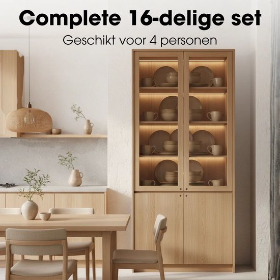 Mica Decorations Racco Geschirrset, 16-teilig – für 4 Personen – Steingut – Beige