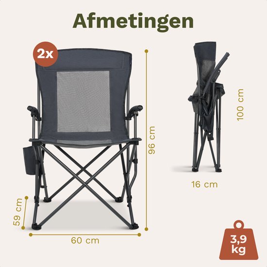 TRVLMORE Campingstühle - klappbar - 2er-Pack - 120KG Tragkraft - Inkl. Tragetasche - Klappstuhl - Angelstuhl - Campingstuhl - Klappstuhl - Grau