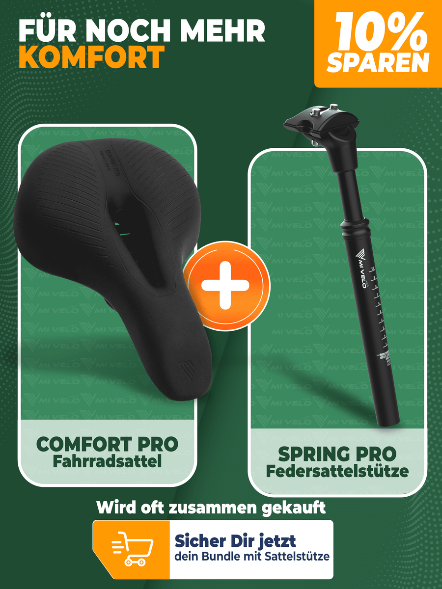 MIVELO - Comfort Pro Fahrradsattel – Ergonomisch – 100 % Wasserdicht – 28 x 17,5 cm – Tragkraft 120 kg – Schwarz