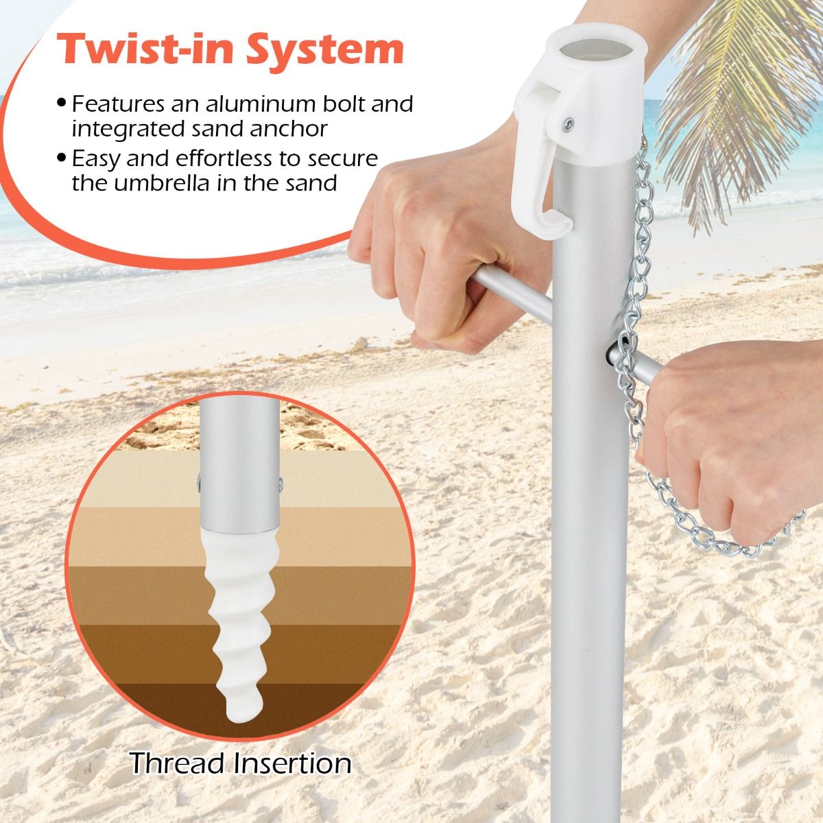 Coast Beach Parasol Ø198 x 206 cm - Rot/Gelb - Tragbarer Sonnenschirm mit Sandanker & Tragetasche