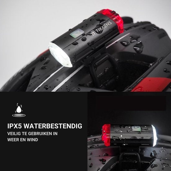 Tikkens - Helmlampe LED - Front- & Rücklicht - USB wiederaufladbar - wasserdicht- Schwarz