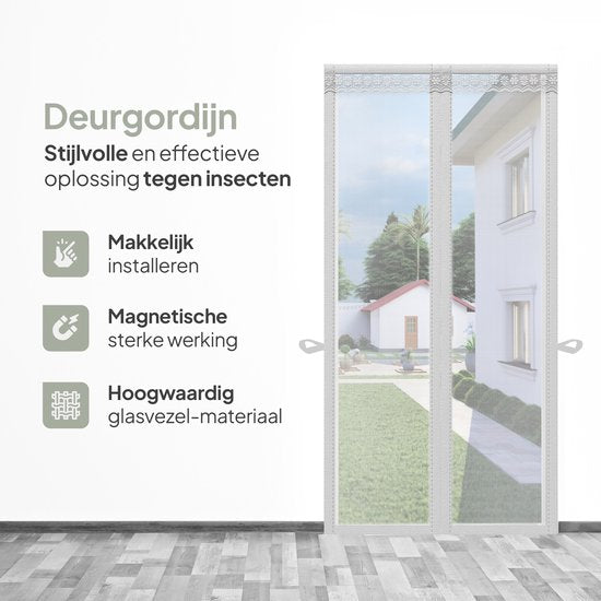 O'DADDY Türvorhang Deluxe FIBER - Magnetischer Fliegenvorhang - Für Neubauten und Standardtüren - Einfache Installation - Weißes Horn - 92x210 cm