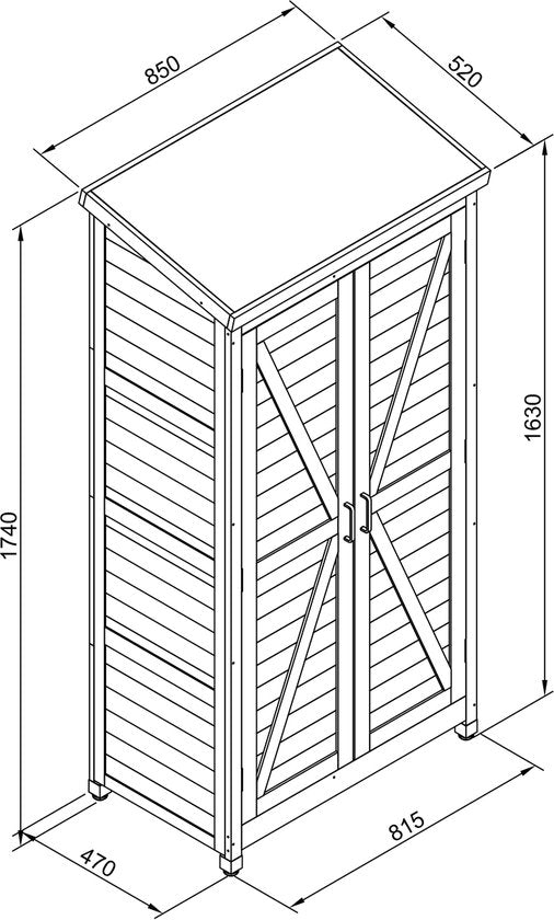AXI Hugo Aufbewahrungsschrank aus Holz, Warmgrau – Gartenschrank mit verzinktem Dach – 3 Einlegeböden und Bodenplatte – FSC-zertifiziertes Holz – Magnetverschluss – 85 x 52 x 174 cm