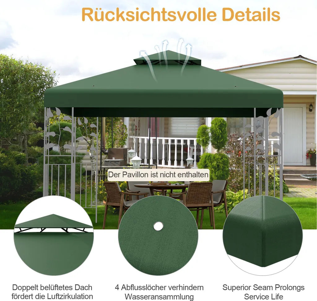 Coast Double Ersatzdach für Pavillon - 3 x 3 m mit Entwässerungslöchern und Klettverschluss - Dunkelgrün