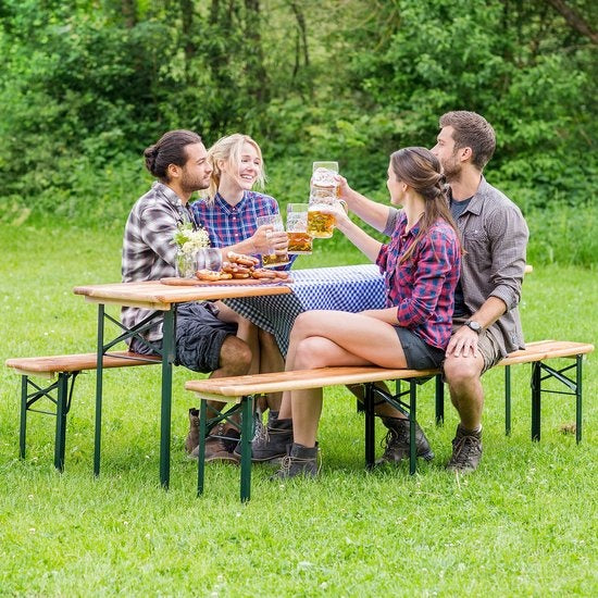 tectake - Biertisch mit Bänken, Campingtisch, klappbar