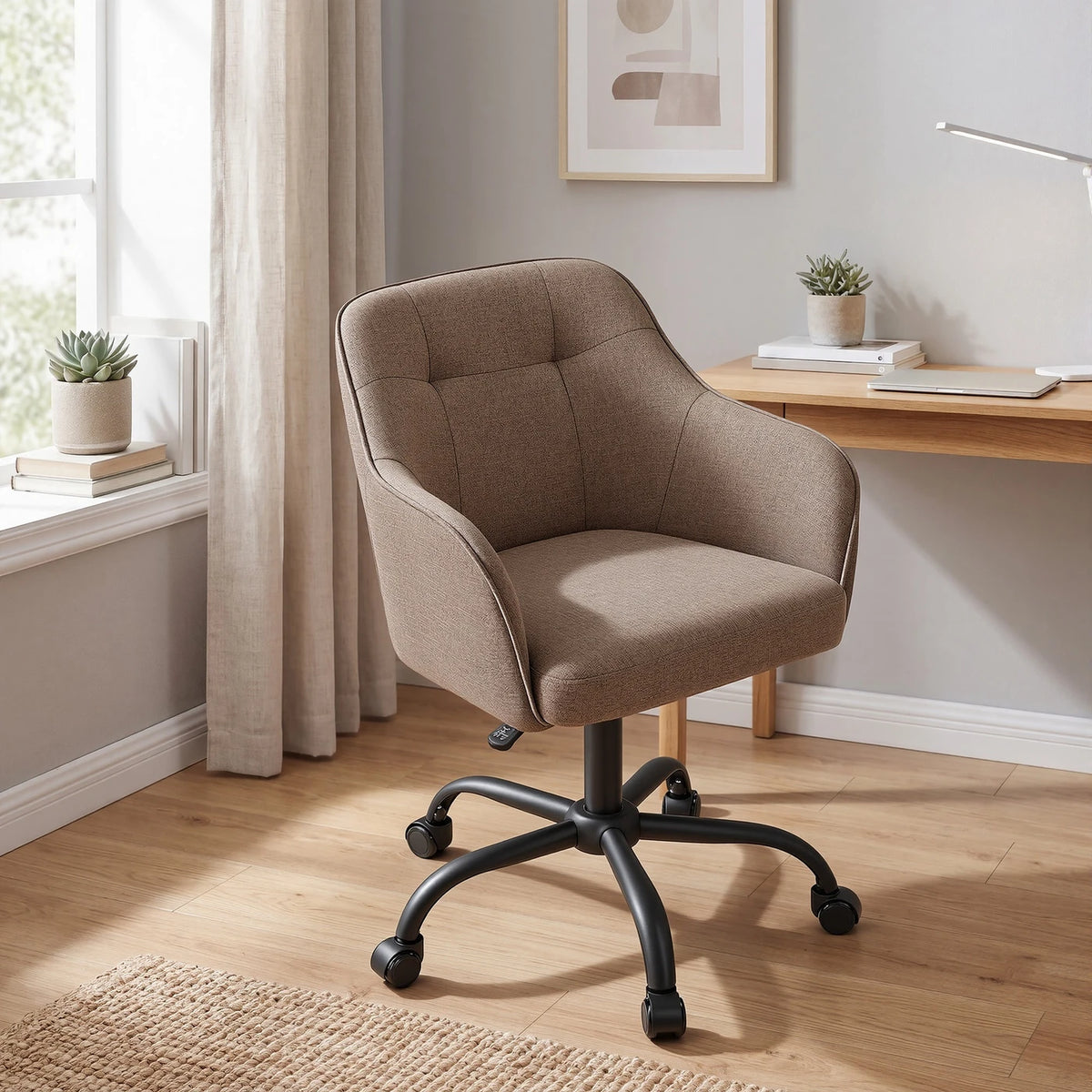 ochama Ergonomischer Bürostuhl – Verstellbar und drehbar – Atmungsaktiver Stoff – 64 x 64 x 78–88 cm – Braun