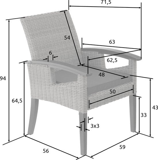 tectake - Geflechtstuhl Gartenstuhl Terrassenstuhl - Rosarno - grau - 404806 - Poly-Rattan