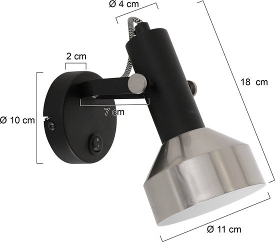 Spot-Wandleuchte Acier 3337ZW Schwarz, E27-Fassung, dreh- und neigbar, Metall, Mexlite