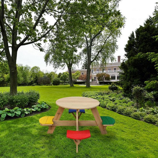 AXI Ufo Picknicktisch Rund für 4 Kinder in Regenbogenfarben - Picknicktisch aus Holz - 120x120x56cm
