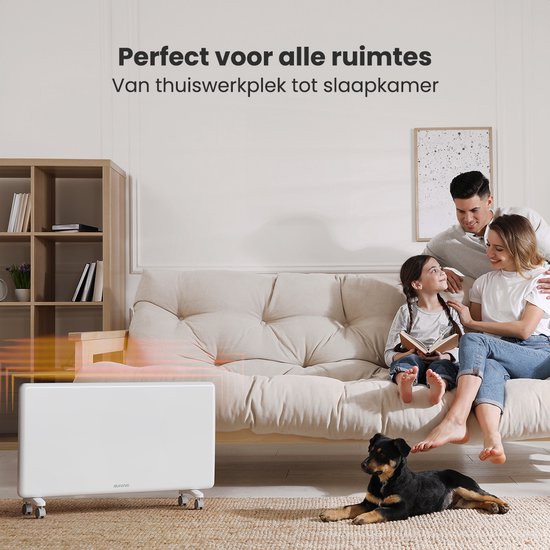 Auronic Konvektorheizung - 2000W - Elektroheizung - 3 Stufen - Metallheizkörper - Freistehend - Räder - Weiß