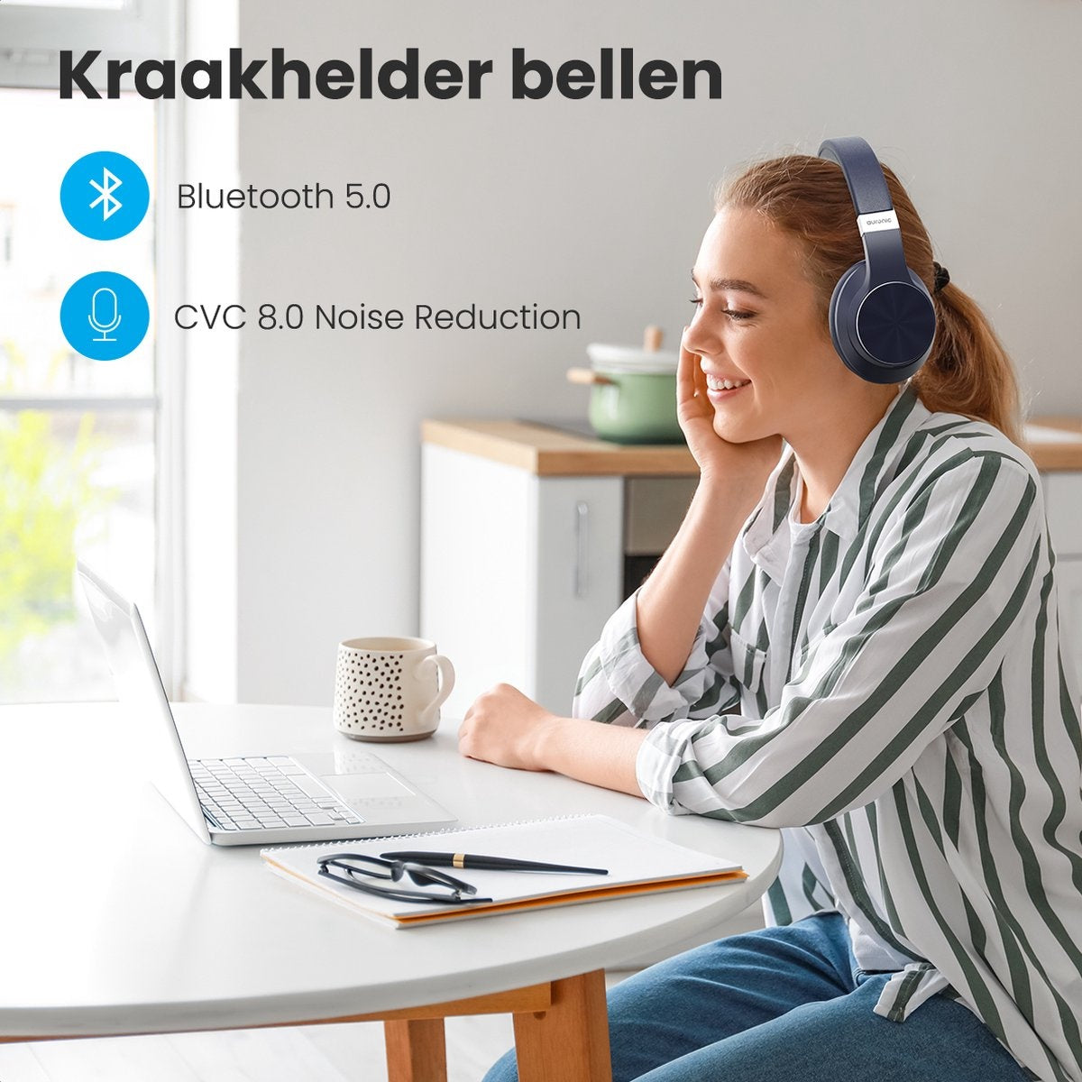 Auronic QuietSound Bluetooth-Kopfhörer kabellos - Over-Ear - aktive Geräuschunterdrückung - Mikrofon - inkl. Tragetasche - Blau