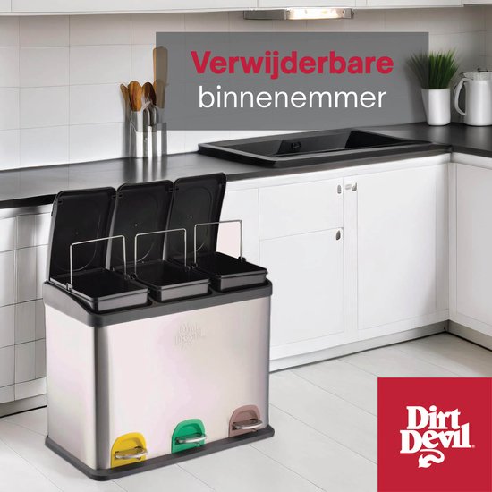 Dirt Devil Treteimer 3x 15L - Abfalleimer Abfalltrennung - Edelstahl - Silber
