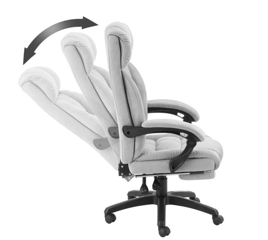 tectake Bürostuhl Jillien mit Fußstütze - Ergonomisch - Velours - Grau