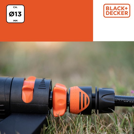 BLACK+DECKER Gartenschlauch-Kupplung 1/2'' - Gartenschläuche ⌀13mm - Integrierter Wasserstop - Kunststoff - Schwarz/Orange