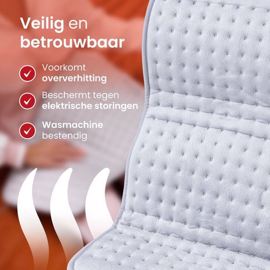 Seranova Elektrisches Wärmekissen für Rücken, Füße, Nacken, Schultern, Bauch - Heizkissen - Heizkissen - Waschmaschine - 60x30cm - Hellgrau