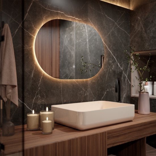 Mirlux Badezimmerspiegel mit LED-Beleuchtung & Heizung - Wandspiegel Oval - Anti-Kondensations-Duschspiegel - 90x60CM