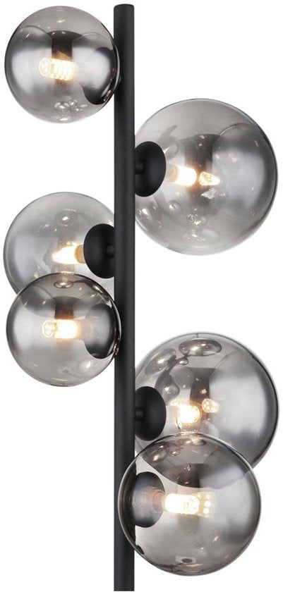 Stehleuchte RIHA Glas 155.0cm Matt Schwarz | Rauch G9 6-flammig