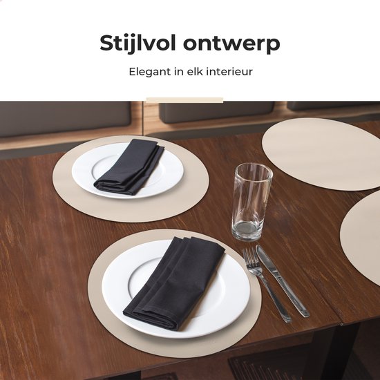 Castagnola Platzsets in Lederoptik - Rutschfeste Platzsets aus Kunstleder - Wasserabweisende Untersetzer - Untersetzer - 6 Stück - Durchmesser 38 cm - Offwhite