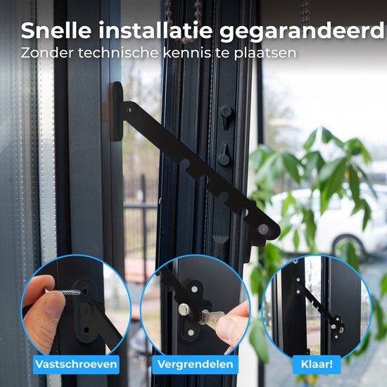 Nuvance Fensterhebel – Fensterarretierung – Kippfensterhalter – Windhaken – 5 Positionen – Fensterschloss – Windhaken – Kindersicherung – Schwarz