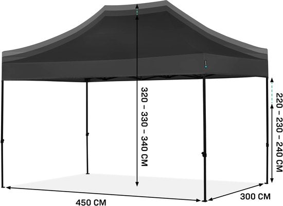 VONROC Partyzelt – 3 x 4,5 m – Premium-Easy-Up-Partyzelt – Modulares Design – Zusammenklappbar – Wasserdicht – Stahlrahmen – UV-Schutz 50+ – Inkl. Aufbewahrungstasche – Schwarz