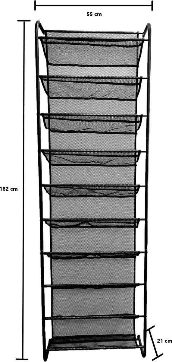 O'DADDYÂ¬Ã† Hängeschuhhalter Metalltür - Geeignet für aufrechte und stumpfe Türen, beidseitig - 20 x 51 x 182 cm - Schwarz