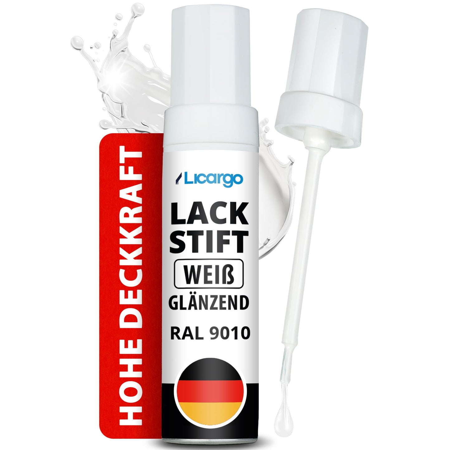 LICARGO Lackstift für die Autolackreparatur – glänzend weiß – mit Präzisionspinsel – hohe Deckkraft