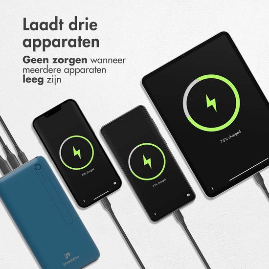 iMoshion® Powerbank 27000 mAh - Schnelles Ladegerät & Batterieanzeige - Geeignet für iPhone & Samsung, u.a. - 18 Watt - USB A, USB C & Micro USB - Blau
