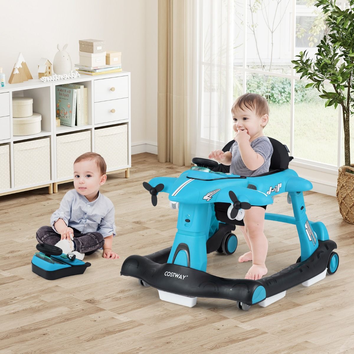 Coast Faltbarer Kinderlaufstuhl – 6-in-1-Design im Flugzeugstil – Höhenverstellbar – Blau/Rot