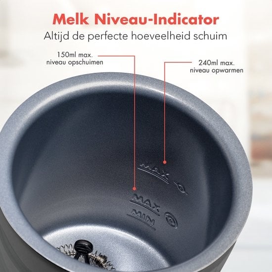 KitchenBrothers Elektrischer Milchaufschäumer - 4-in-1 - 240 ML - Praktischer Milchaufschäumer - Anthrazit