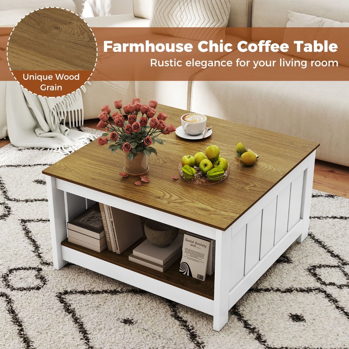 Coast Couchtisch-Set, 2er-Set – 2-stöckig – mit Stauraum – naturfarben & weiß
