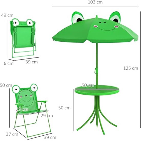 Gartenmöbel-Set für Kinder - 4-teiliges Frosch-Design mit rundem Tisch und Klappstühlen
