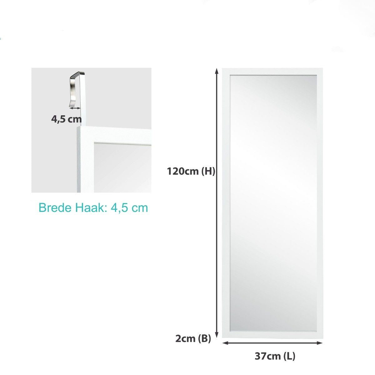 Coast Wandspiegel Ganzkörperspiegel mit höhenverstellbaren Aufhängehaken 37 x 2 x 120 cm weiß