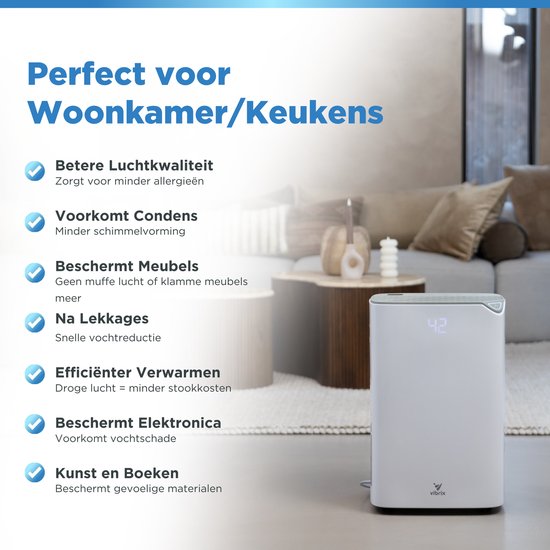 Vibrix DryFlow20 Luftentfeuchter - 20L pro Tag - Wäschetrocknungsfunktion - Energieeffizient - Luftentfeuchter für Bad, Keller, Dachboden & Schlafzimmer - Smart Dehumidifier