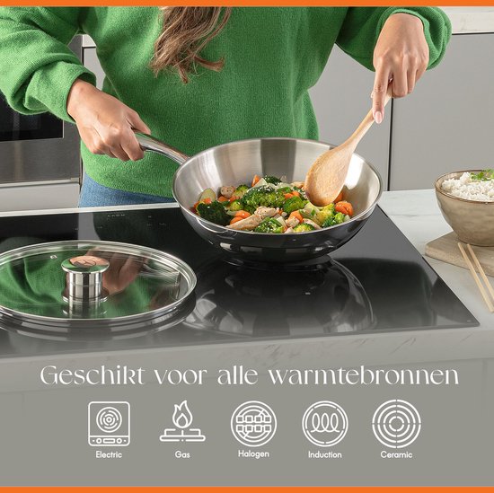 ELLE Gourmet Classique Edelstahl-Wokpfanne mit Deckel - Ø 28 cm - PFAS-frei - Induktion
