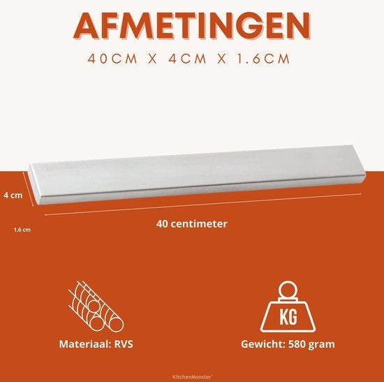 KitchenMonsterÂ¬Ã† Messermagnet Messerblock 40 cm - Magnetischer Messerhalter Inklusive Klebeband (3M) und Schraubbefestigung - Messermagnetstreifen aus Edelstahl