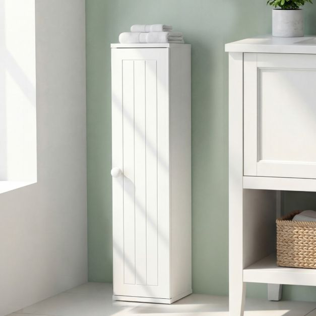 Coast Schmaler Toilettenschrank – 5 Staufächer – 17 x 16 x 69 cm – Weiß