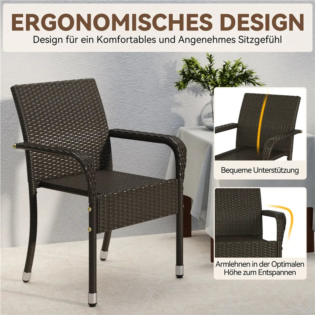 Yaheetech Gartenstühle - 2 Stück - Rattan - stapelbar - mit Armlehnen - verstellbare Füße - braun
