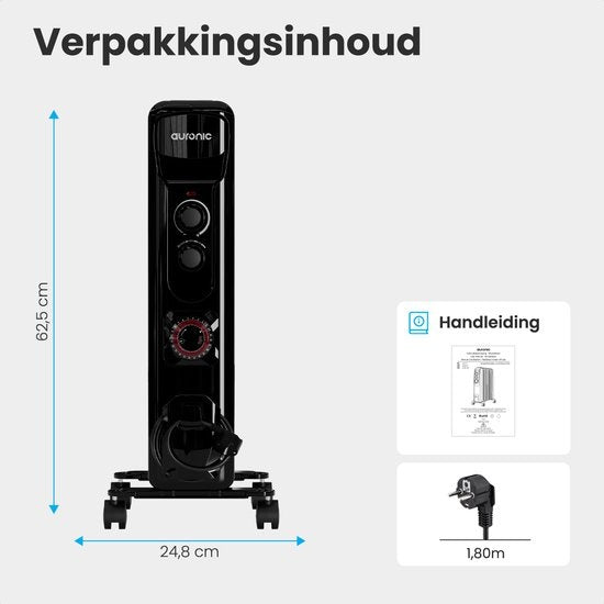 Auronic Ã–lradiator - Elektrische Heizung - Thermostat - Timer - 3 Stufen - bis zu 1500W - Schwarz