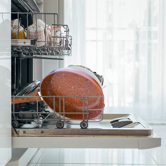 Livington Copper & Stone Pan – 28 cm große Bratpfanne – Antihaftbeschichtung und kratzfest – Granit-Optik – innere Steinschicht für perfekte Wärmeverteilung – geeignet für Ceran, Gas, Elektroherd und Induktion