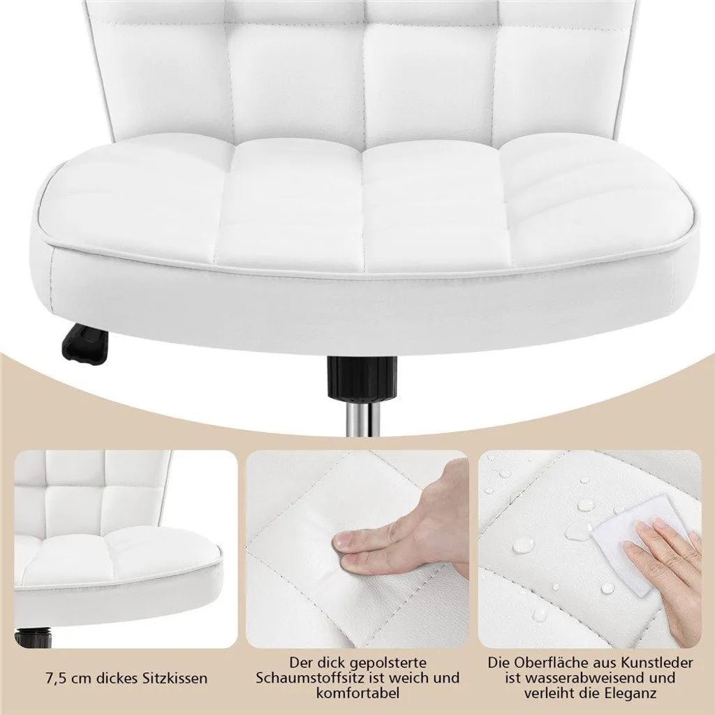 Yaheetech Ergonomischer Bürostuhl - Drehstuhl - Verstellbarer Sitz - Ohne Armlehnen - Kunstleder - Weiß