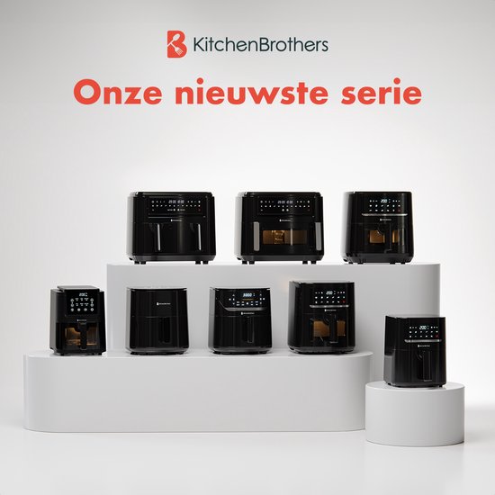 KitchenBrothers Airfryer XL - 6L - 1600W - Heißluftfritteuse - 50ºC bis 200ºC - 10 Kochprogramme - Schwarz