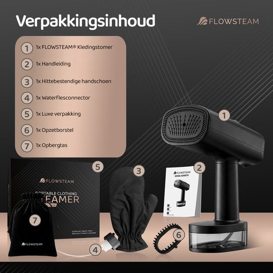 FLOWSTEAM® Vacuum Edition Kleiderdampfer – Handdampfer mit Saugfunktion – Reisedampfer – 2100 W – Matte Black